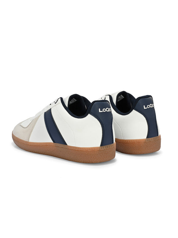Close-up of Lugo White-Navy Sneakers upper – smooth faux leather with navy contrast sneakers men