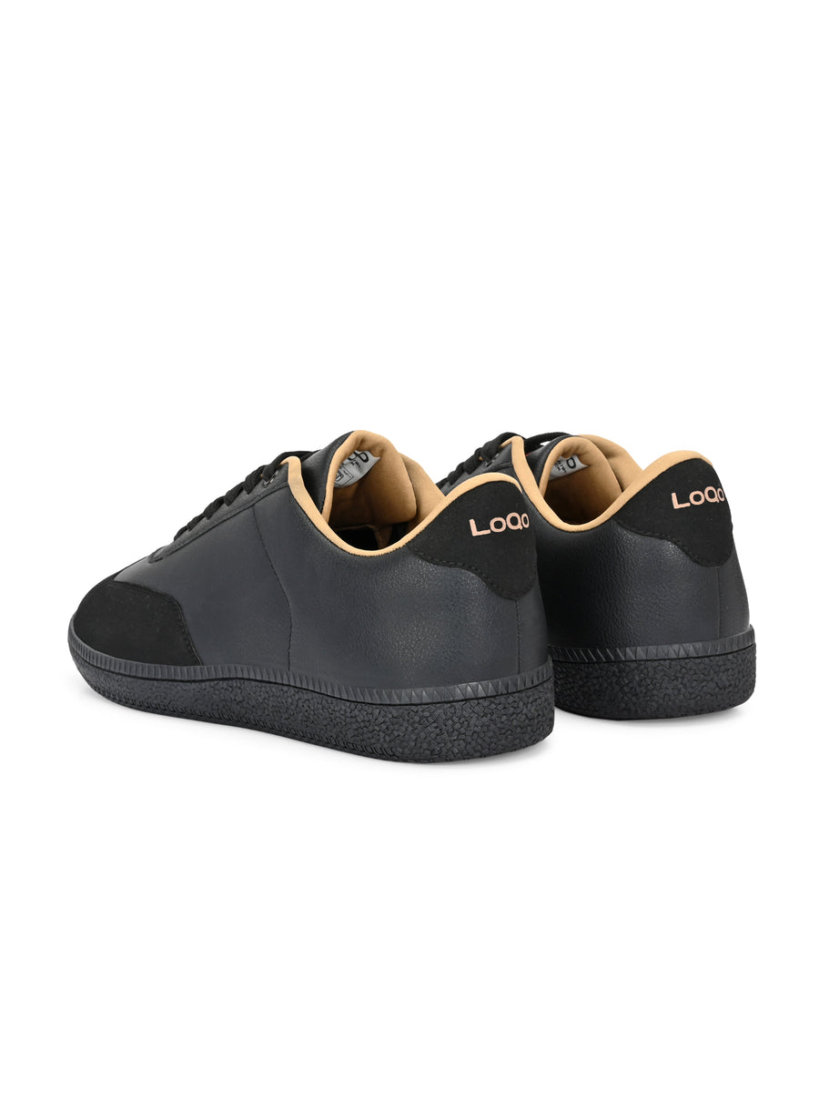 Close-up of Porto Black Sneakers upper – subtle texture faux leather sneakers men