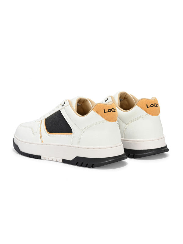 Close-up of Seville White Sneakers upper – smooth faux leather sneakers men