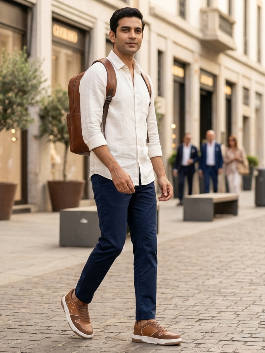 Men's Murcia Tan-Brown Shoes - Wide fit