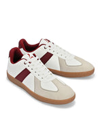 Load image into Gallery viewer, Men’s Lugo White-Maroon Sneakers front view – crisp white sneakers men with maroon accents
