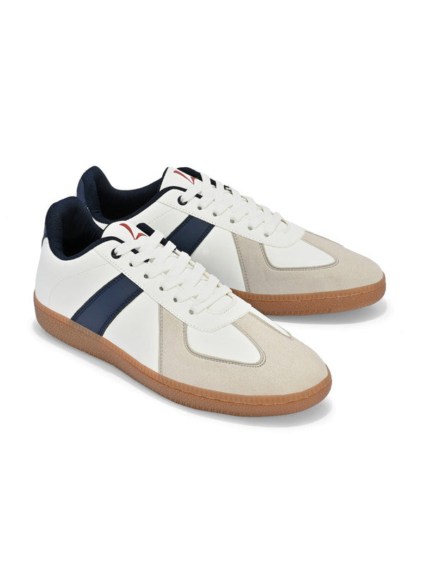 Men’s Lugo White-Navy Sneakers front view – crisp white sneakers men with navy accents