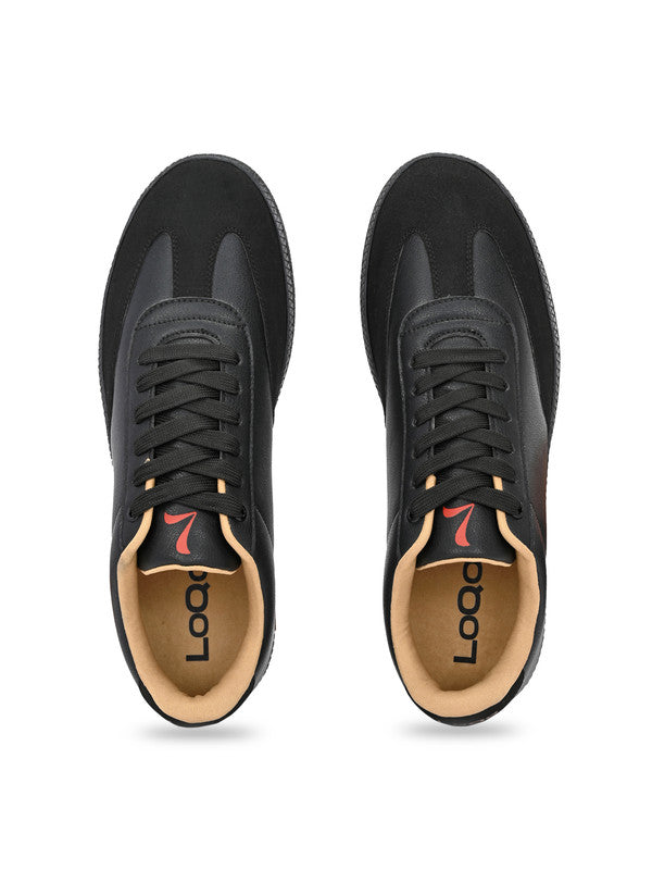 Overhead view of Men’s Porto Black Sneakers – textured contrast sneakers men