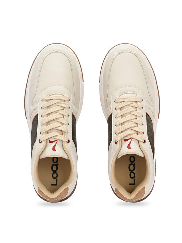 Overhead view of Men’s Seville Beige Sneakers – clean-fit beige sneakers men