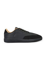 Load image into Gallery viewer, Side profile of Porto Black Sneakers – structured faux leather sneakers men
