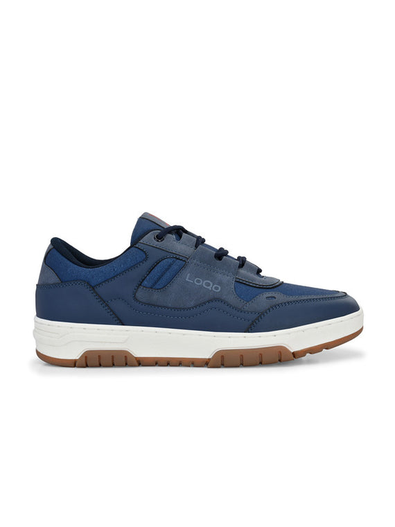 Close-up men’s Vigo Navy Sneakers – soft-touch faux leather upper